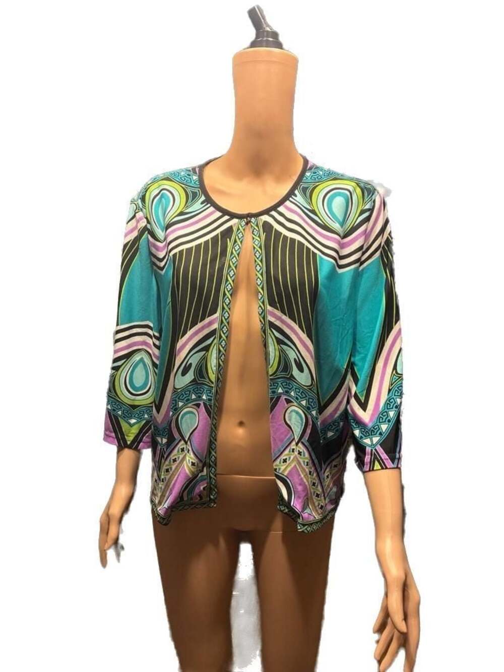 K Studio Collection Size 18 Abstract Print Open Front Cardigan